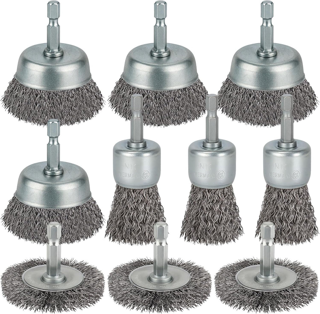 WENORA 10 Pc Wire Brush Set for Drill, 1/4 In Shank