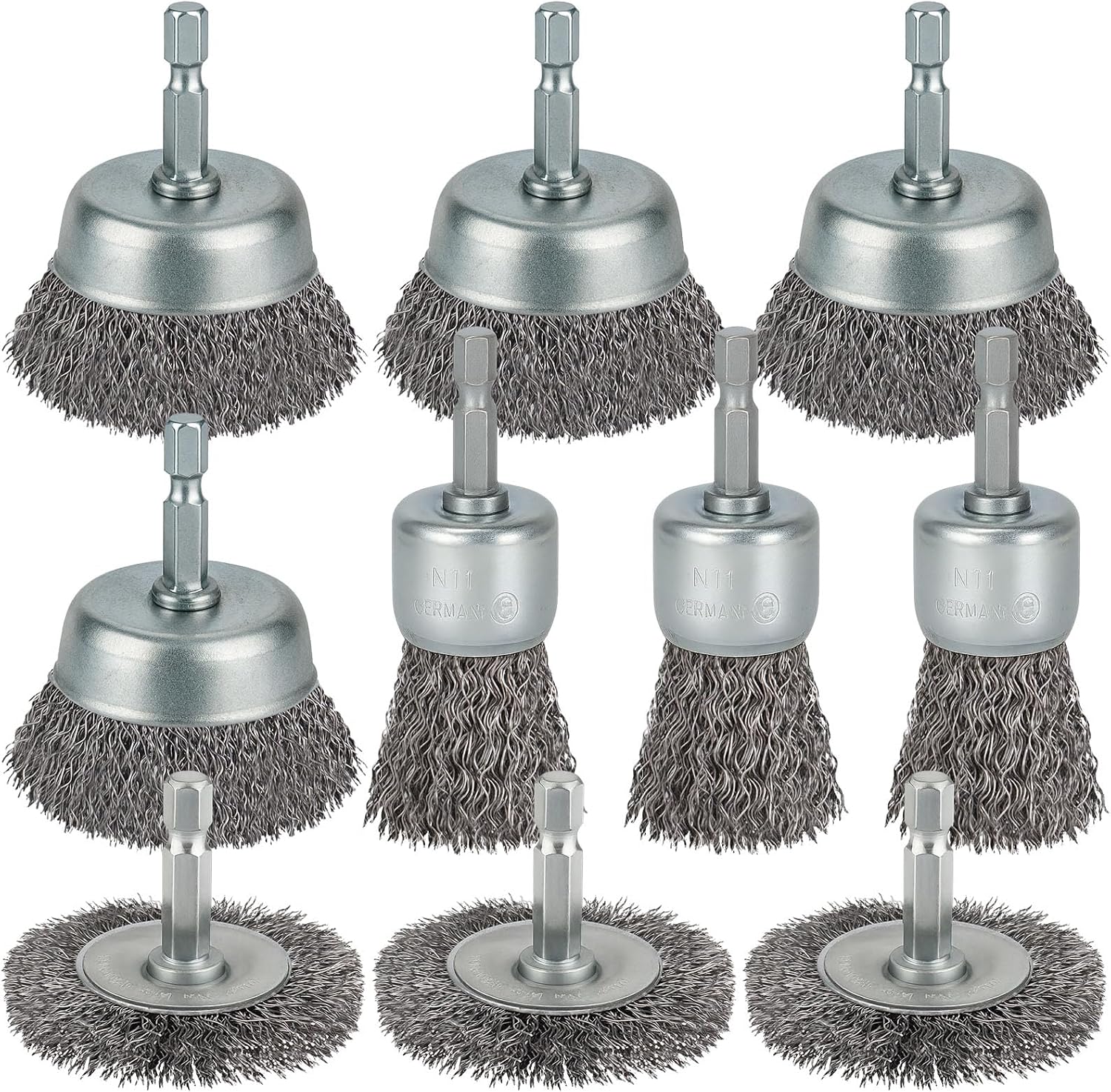 WENORA 10 Pc Wire Brush Set for Drill, 1/4 In Shank