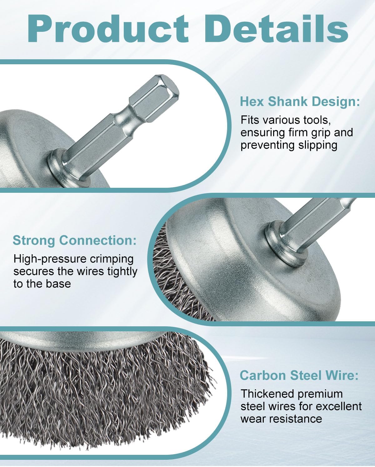 WENORA 10 Pc Wire Brush Set for Drill, 1/4 In Shank - Close-up