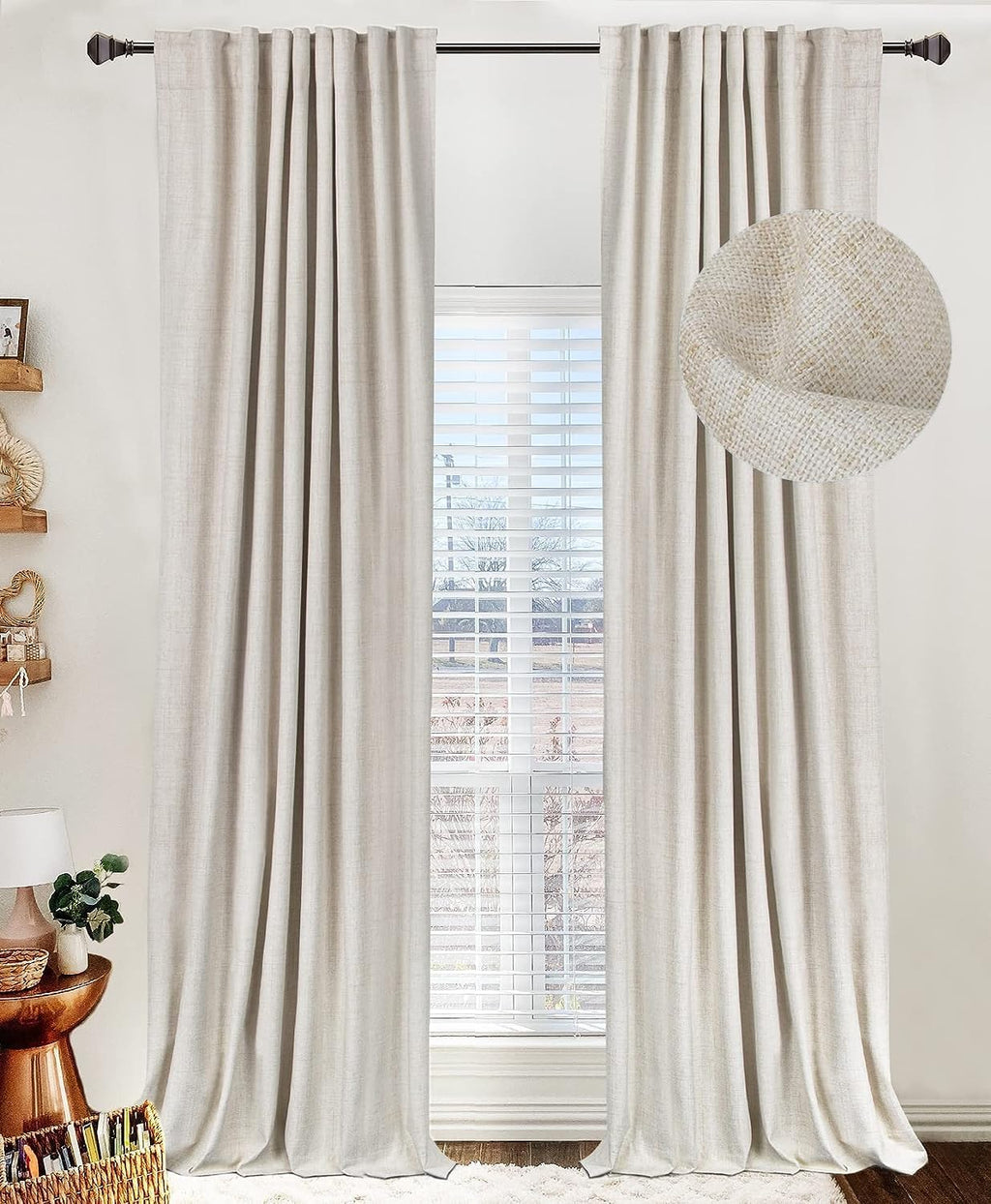 Blackout Linen Curtains, 50 x 84 In, Cream