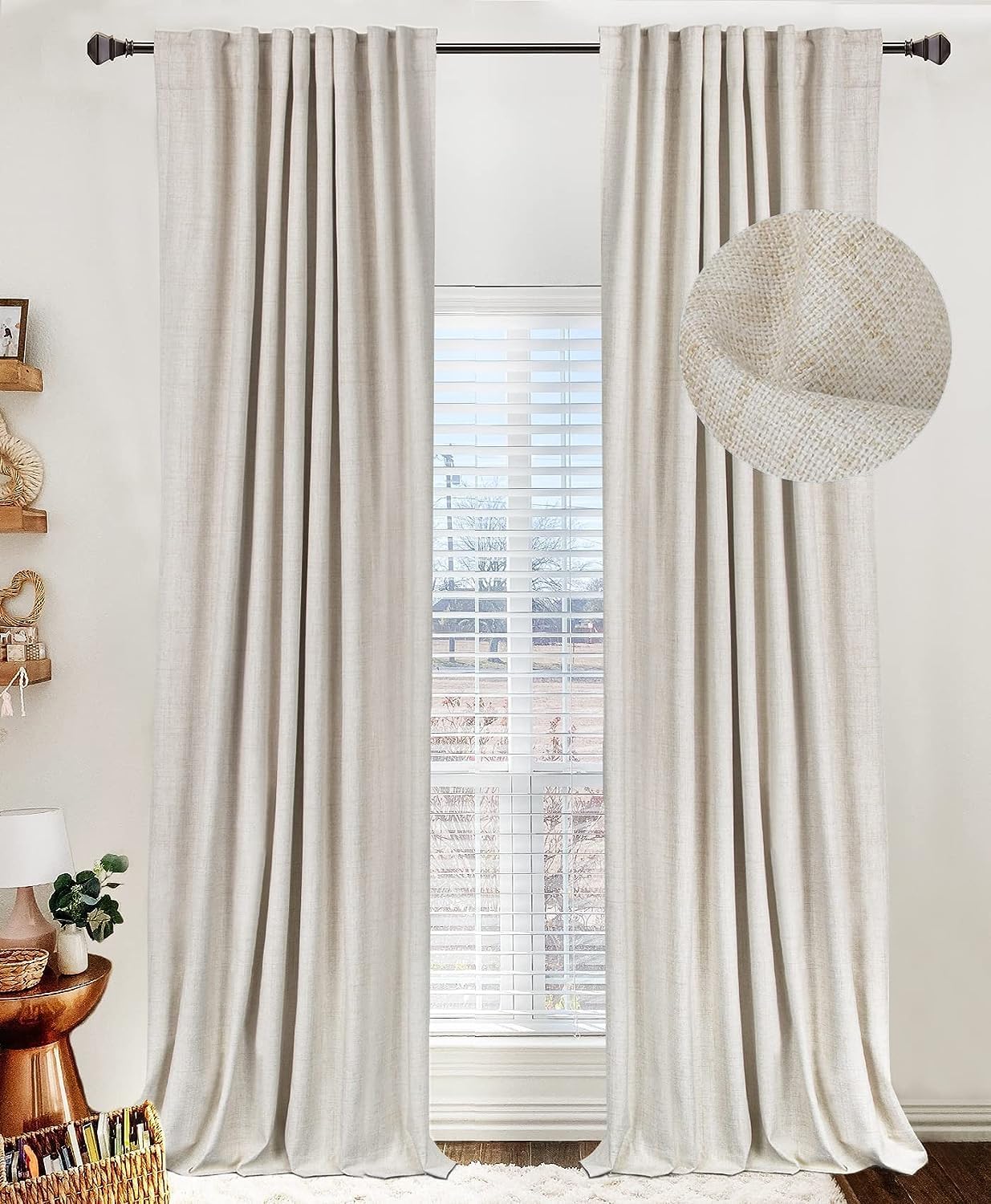Blackout Linen Curtains, 50 x 84 In, Cream