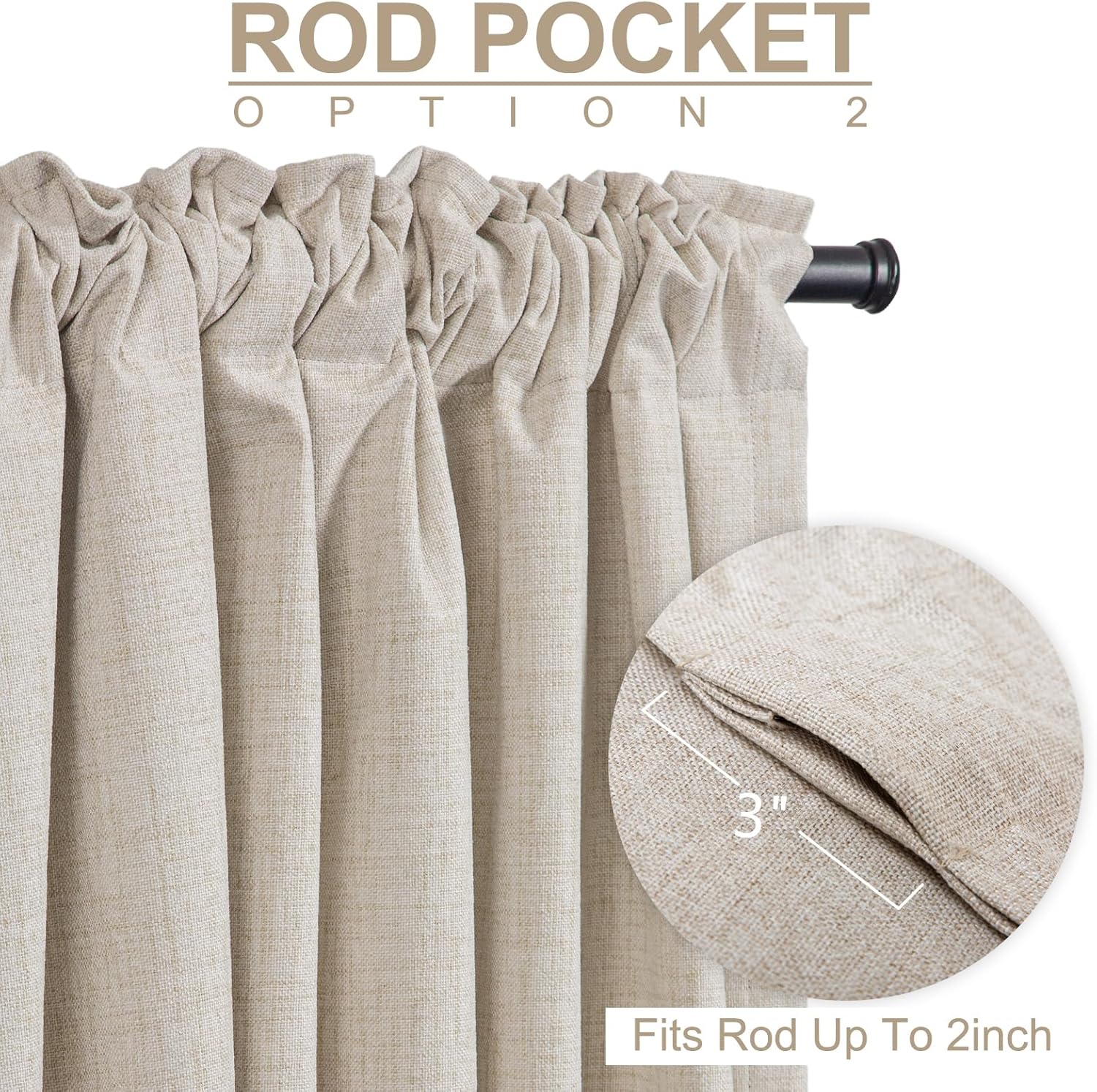 Blackout Linen Curtains, 50 x 84 In, Cream - Close-up