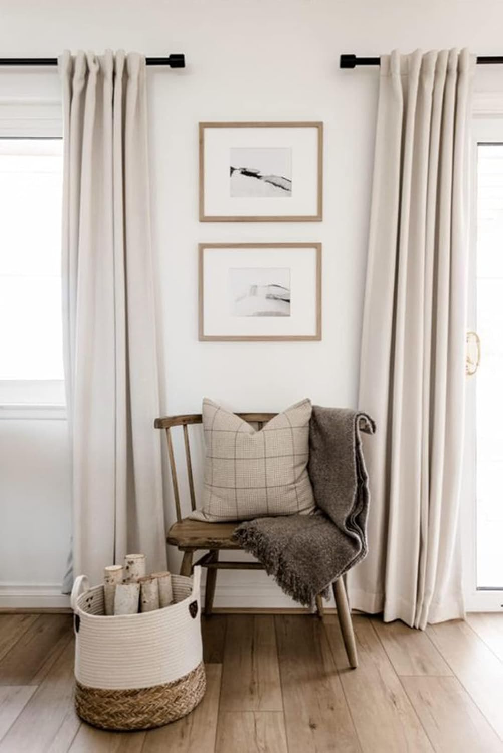 Blackout Linen Curtains, 50 x 84 In, Cream - In use