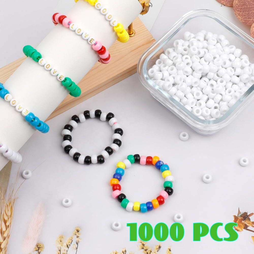 1000 Pcs White 9mm Pony Beads for Jewelry Making - Alternate angle