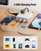 10 Ft Power Strip, 8 Outlets, 4 USB Ports - Size reference