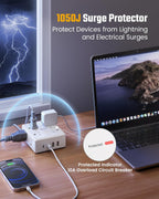 10 Ft Power Strip, 8 Outlets, 4 USB Ports - In use