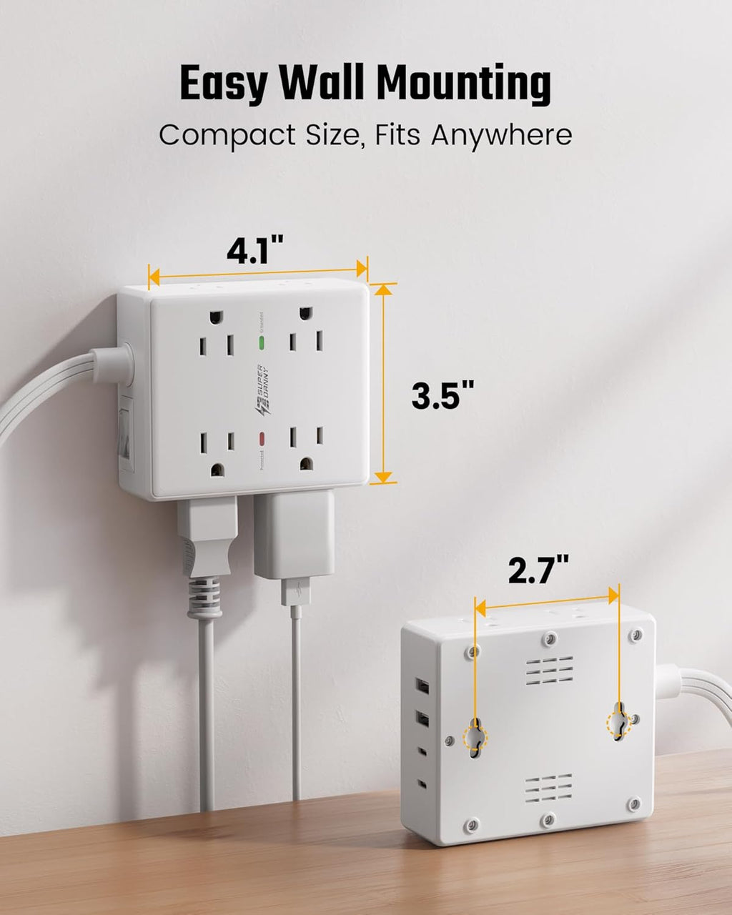 10 Ft Power Strip, 8 Outlets, 4 USB Ports - Packaging