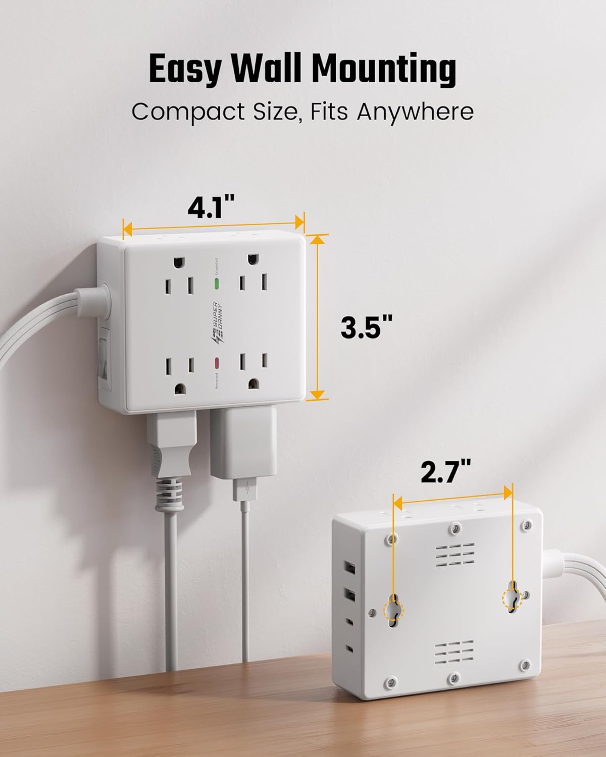 10 Ft Power Strip, 8 Outlets, 4 USB Ports - Packaging