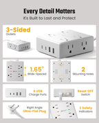 10 Ft Power Strip, 8 Outlets, 4 USB Ports - Additional view