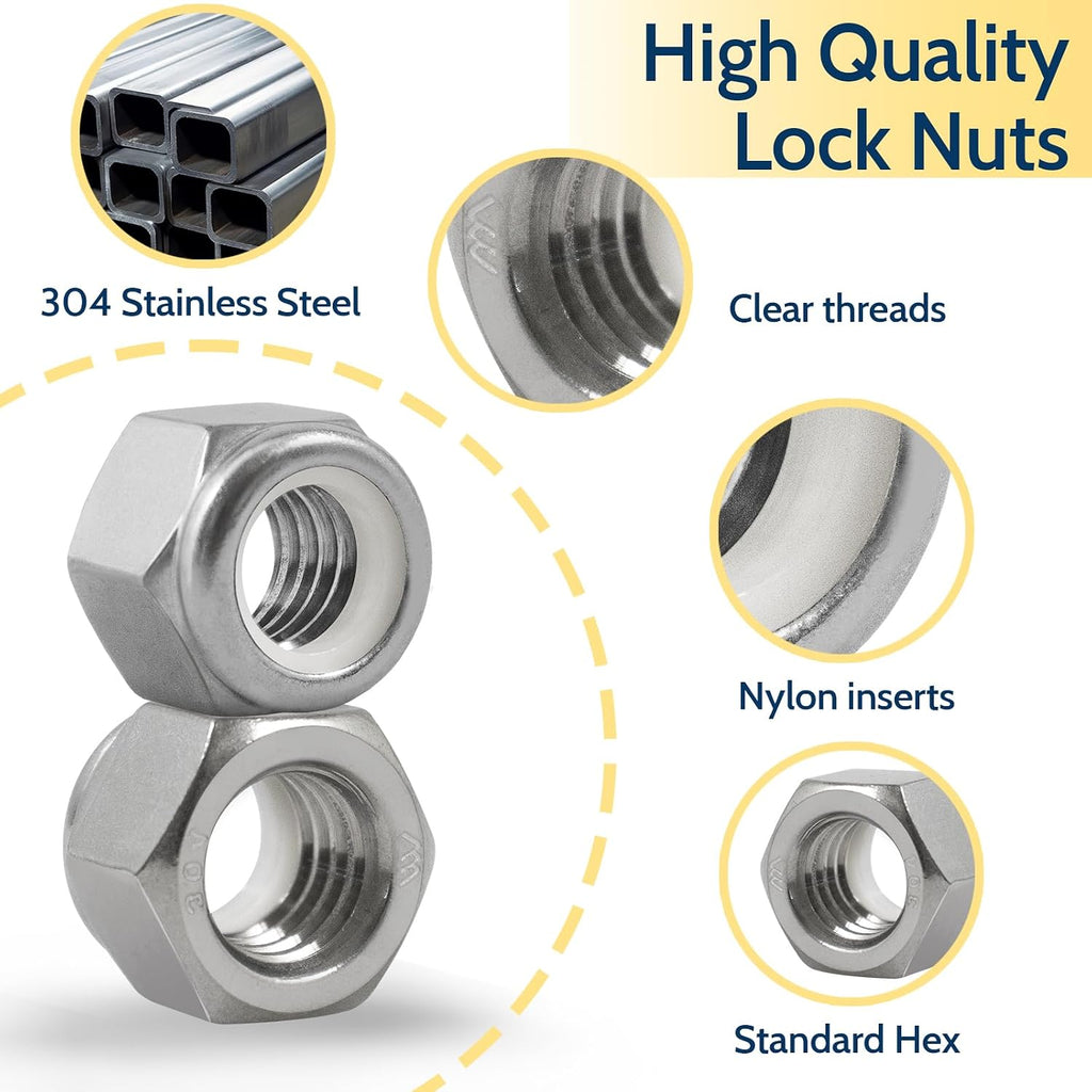 Vifmy 110 Pk 1/4-20 Stainless Lock Nuts - Alternate angle