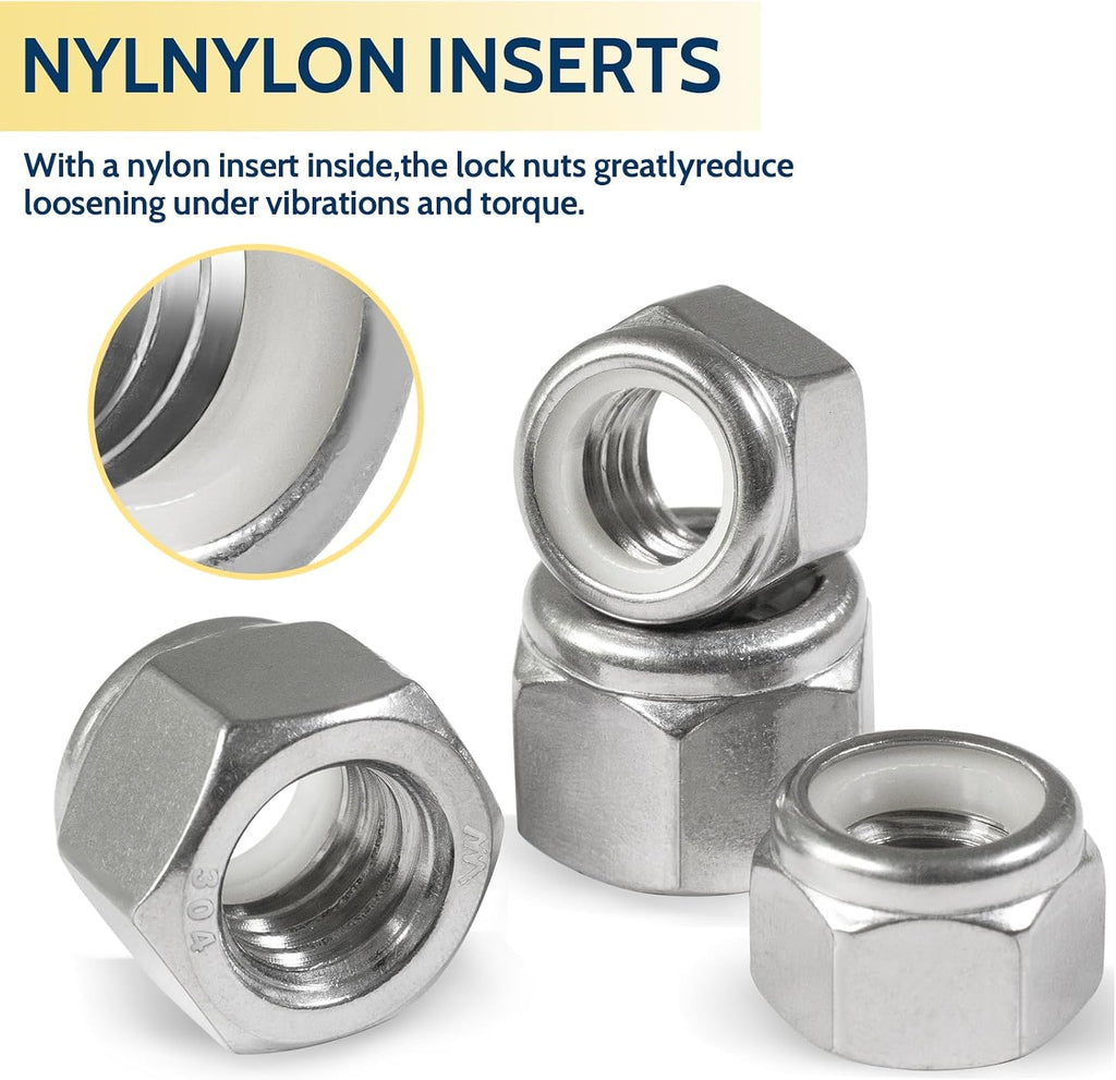 Vifmy 110 Pk 1/4-20 Stainless Lock Nuts - Close-up