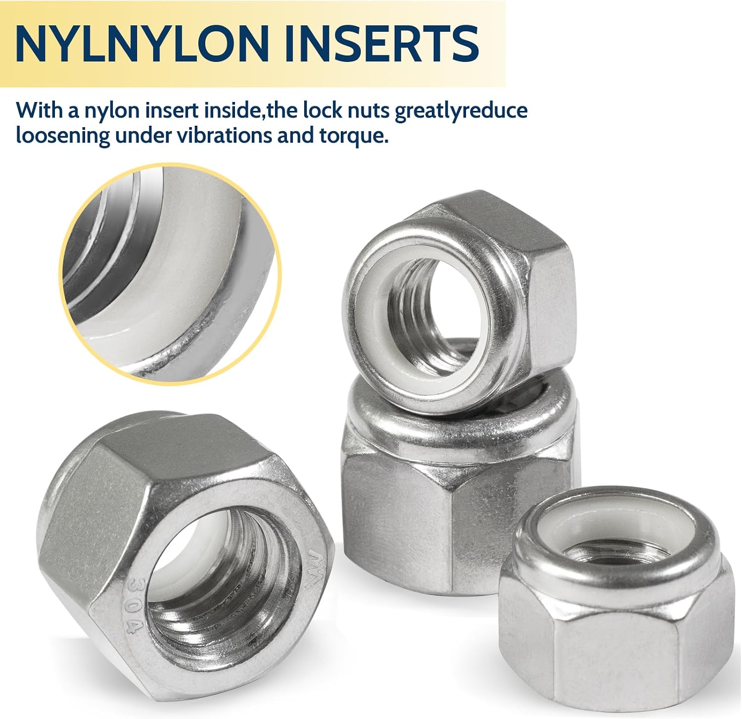 Vifmy 110 Pk 1/4-20 Stainless Lock Nuts - Close-up