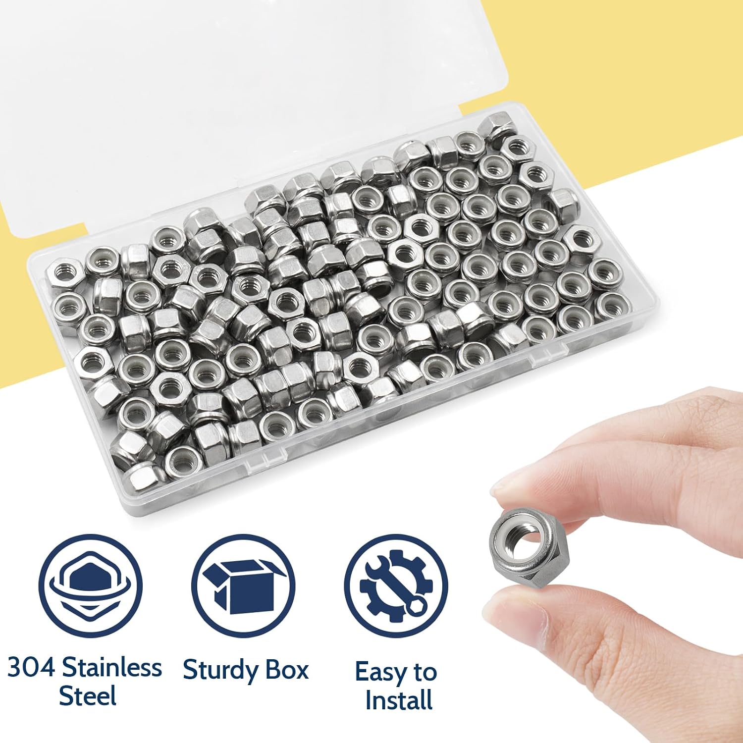 Vifmy 110 Pk 1/4-20 Stainless Lock Nuts - Size reference