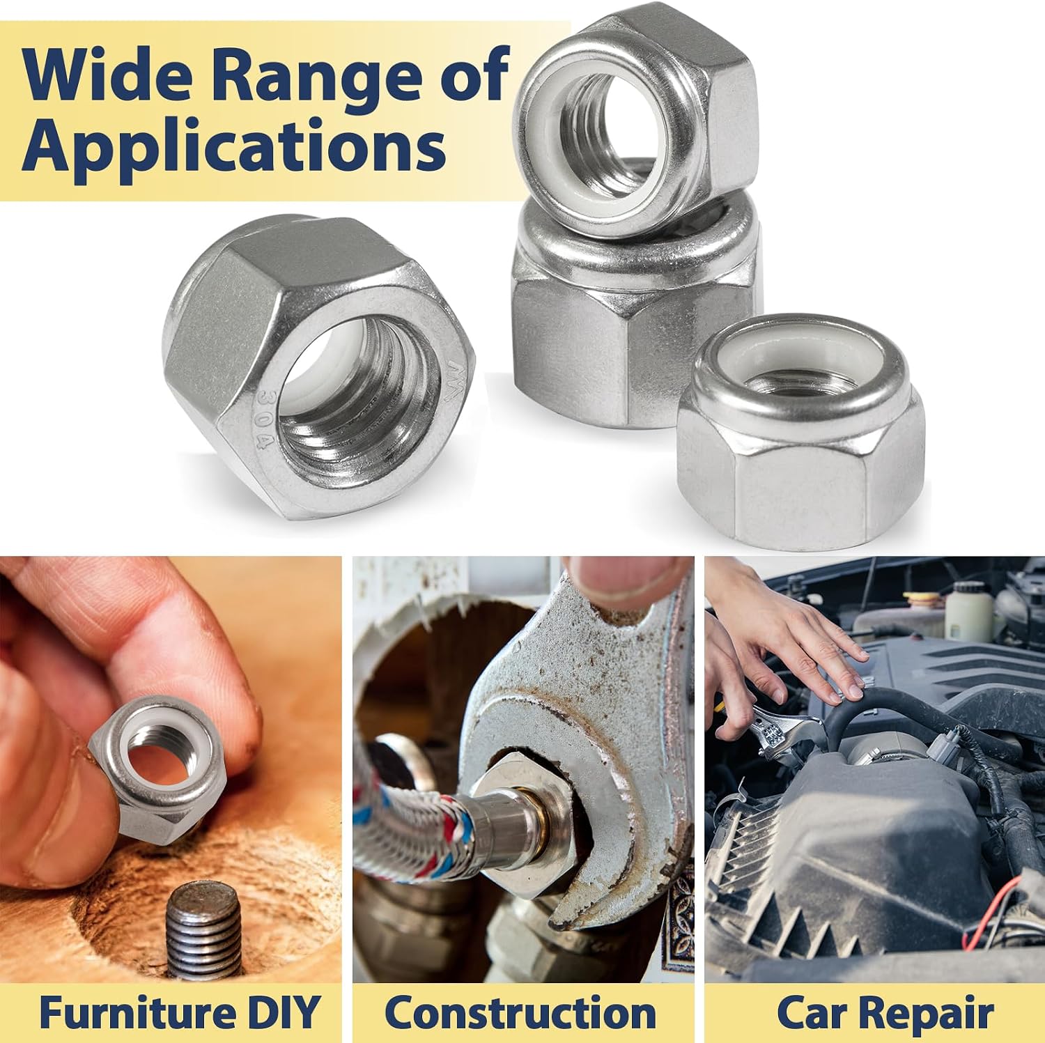 Vifmy 110 Pk 1/4-20 Stainless Lock Nuts - Packaging