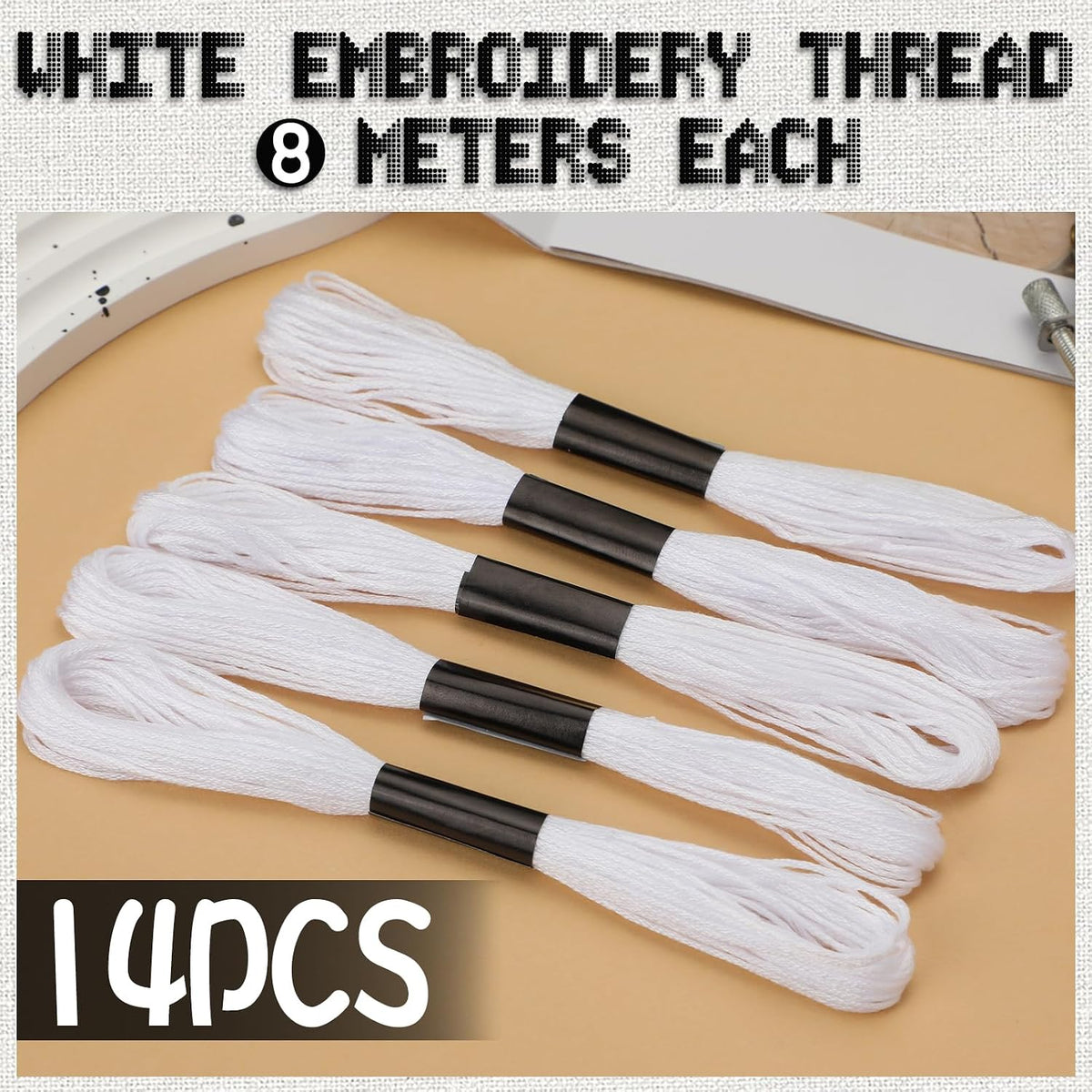 14 Skeins White Embroidery Floss Thread - Detail view