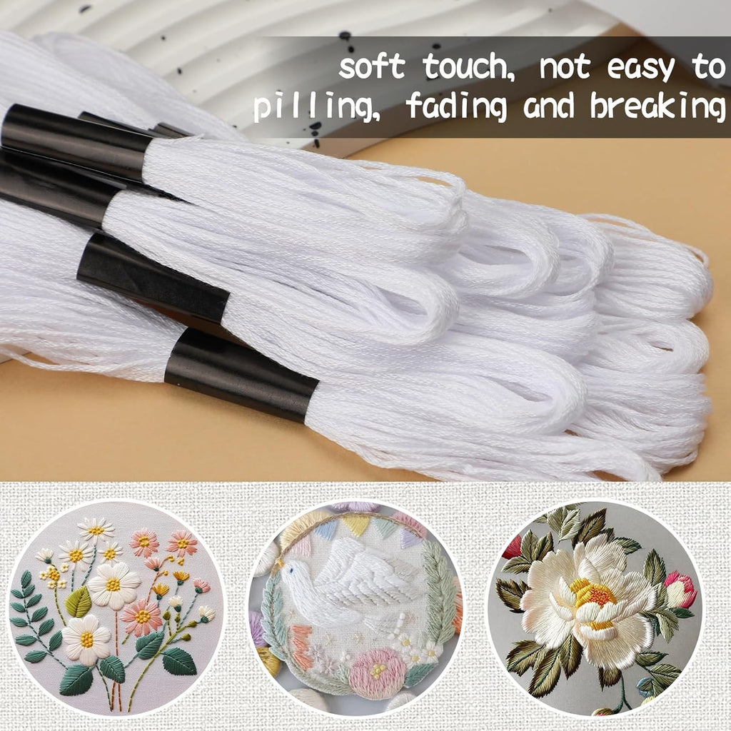 14 Skeins White Embroidery Floss Thread - In use
