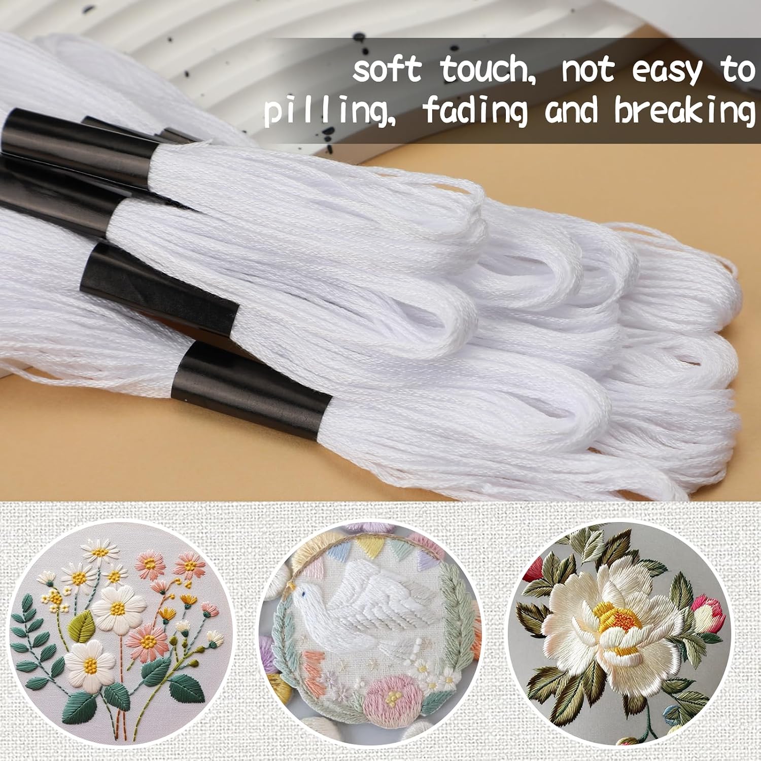 14 Skeins White Embroidery Floss Thread - In use
