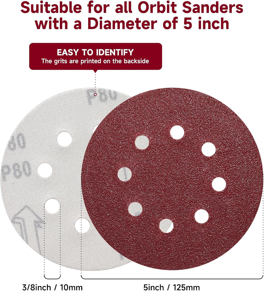 POTUINOM 165 Pc 5 In Sanding Discs, 40-600 Grit - Detail view