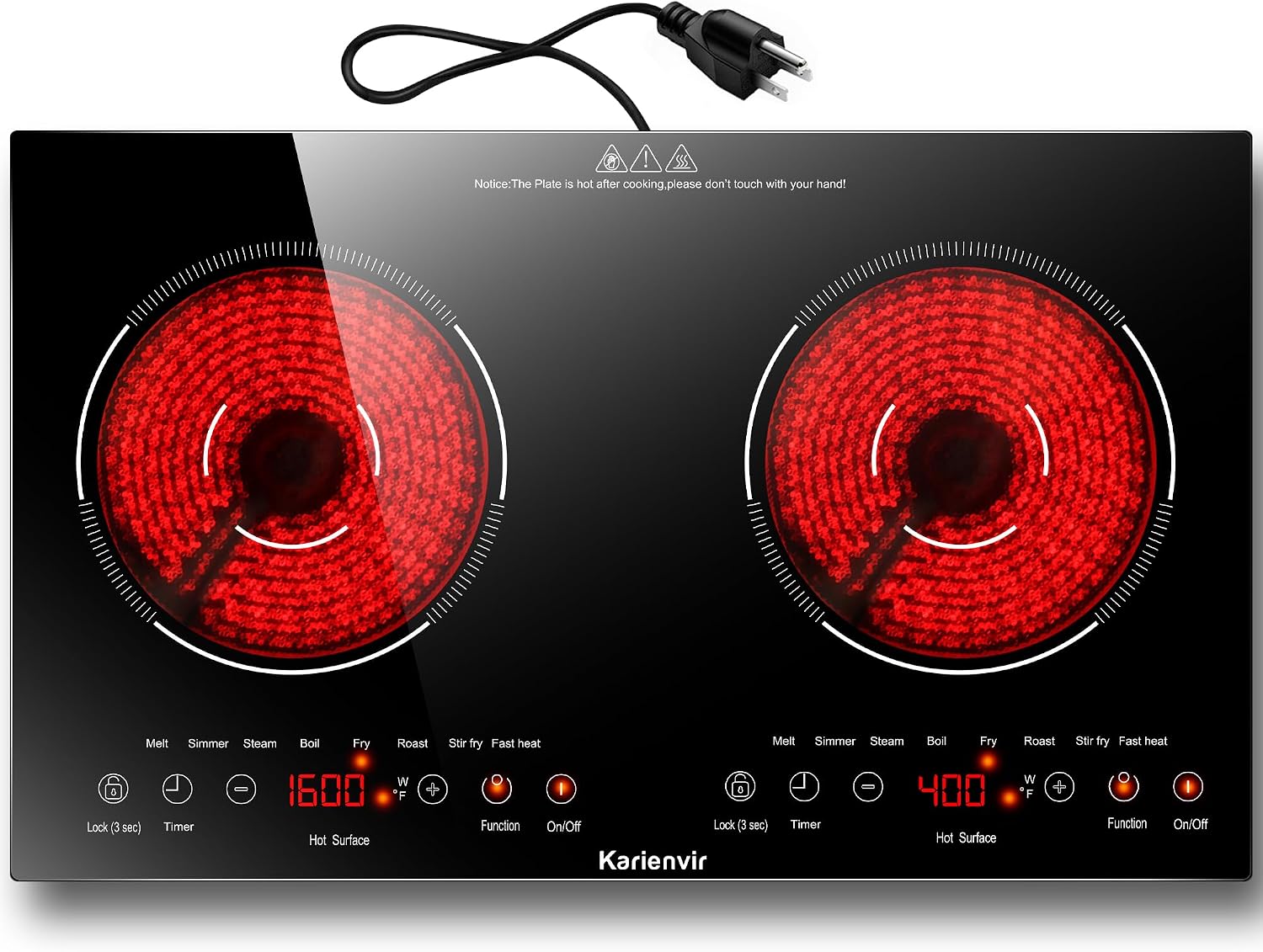 2 Burner 110V Electric Cooktop, 24 Inch