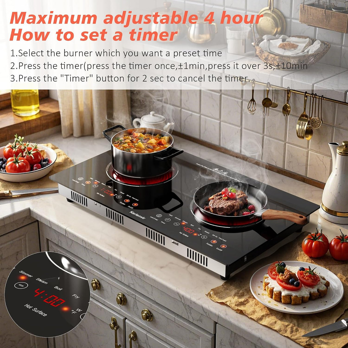 2 Burner 110V Electric Cooktop, 24 Inch - Detail view
