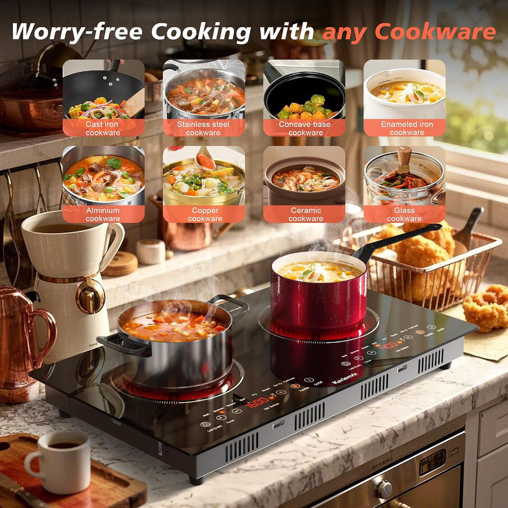 2 Burner 110V Electric Cooktop, 24 Inch - Size reference