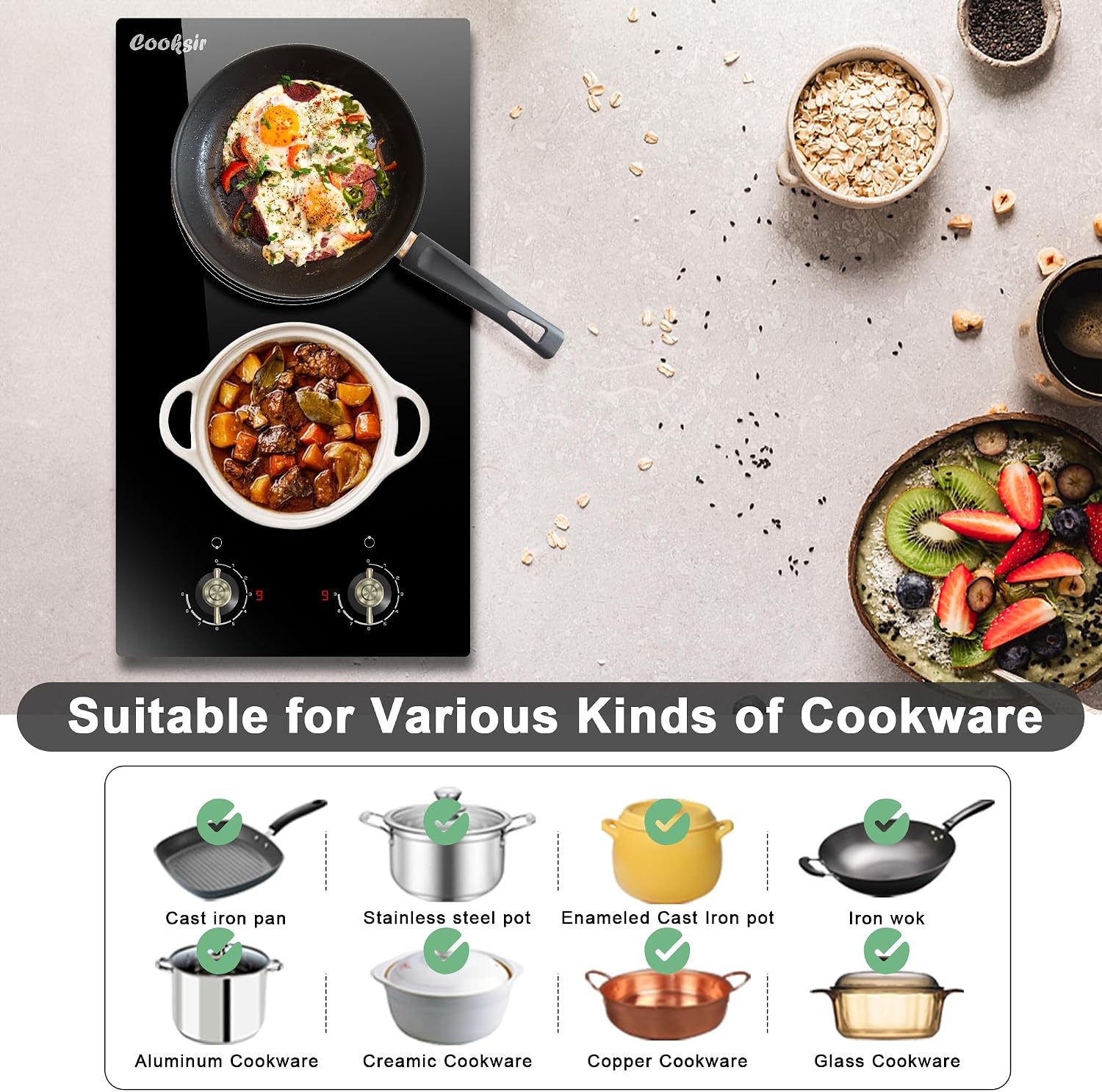 Cooksir 2 Burner 12 In Ceramic Electric Cooktop - Size reference