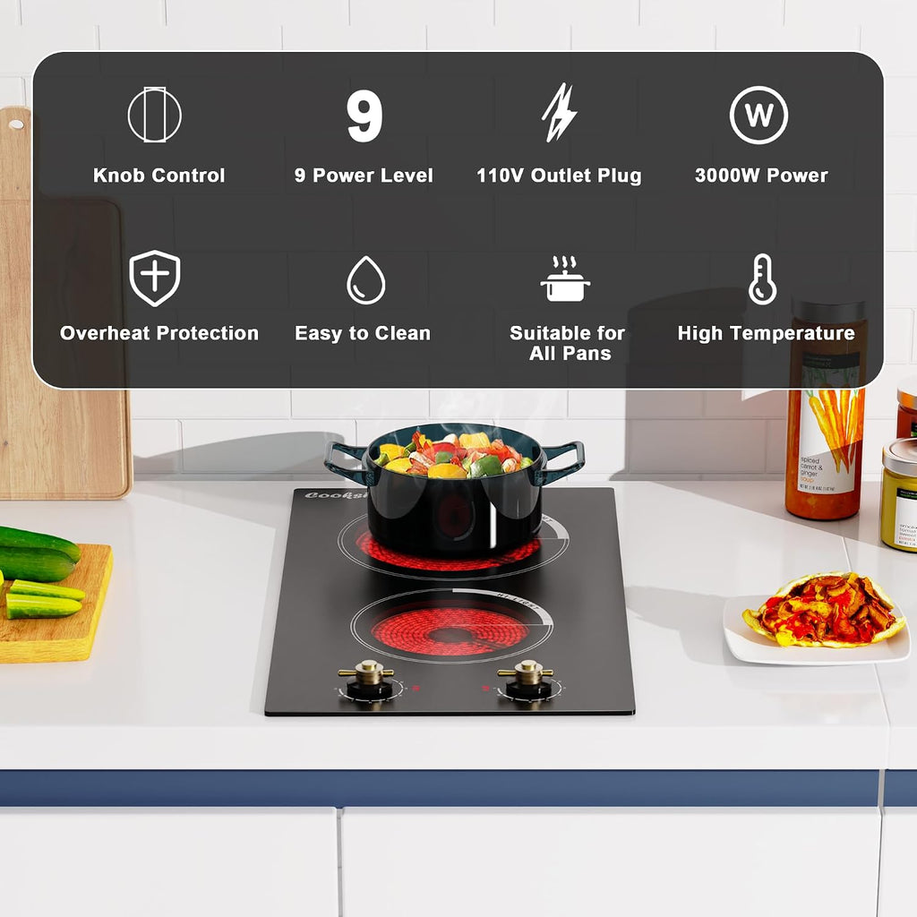 Cooksir 2 Burner 12 In Ceramic Electric Cooktop - In use