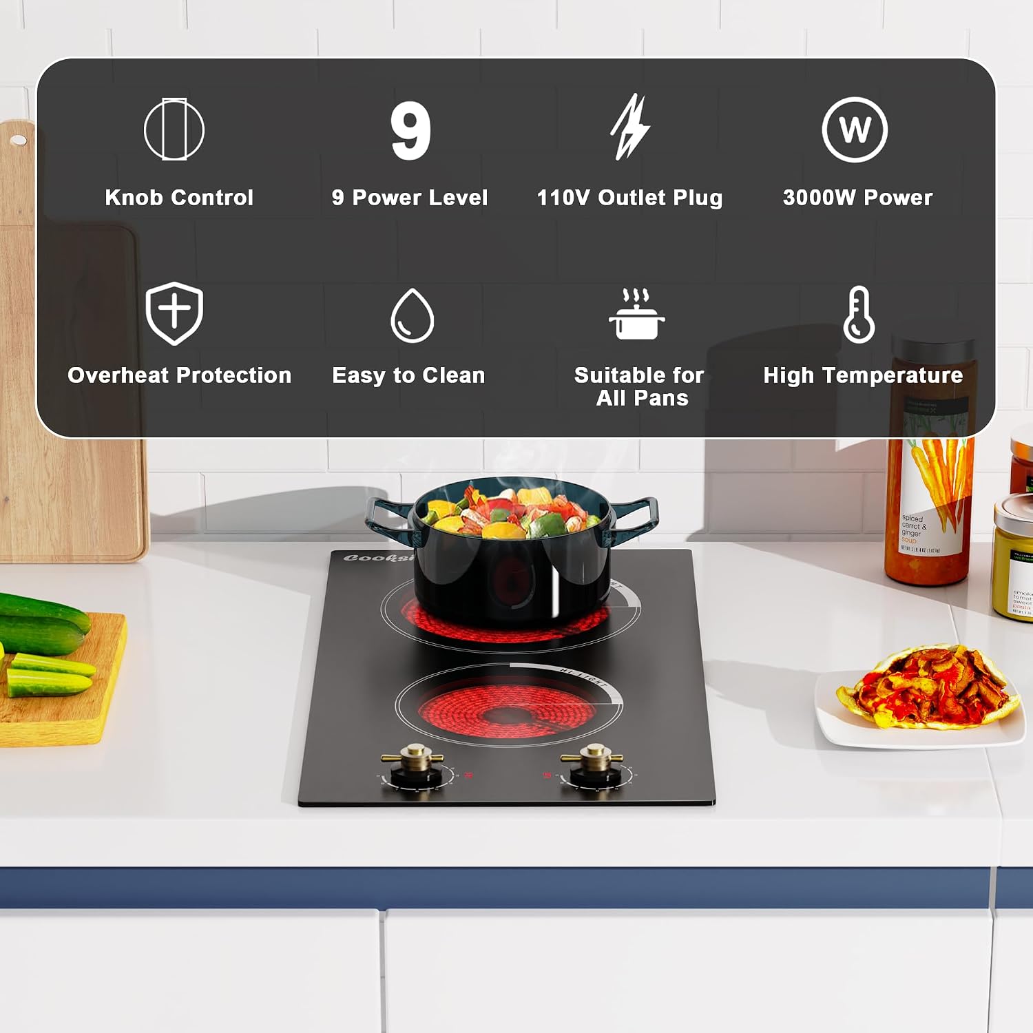 Cooksir 2 Burner 12 In Ceramic Electric Cooktop - In use