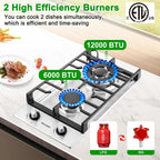2 Burner 12 In Built-In Gas Cooktop, NG/LPG - Detail view
