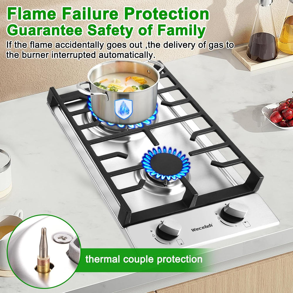 2 Burner 12 In Built-In Gas Cooktop, NG/LPG - Alternate angle