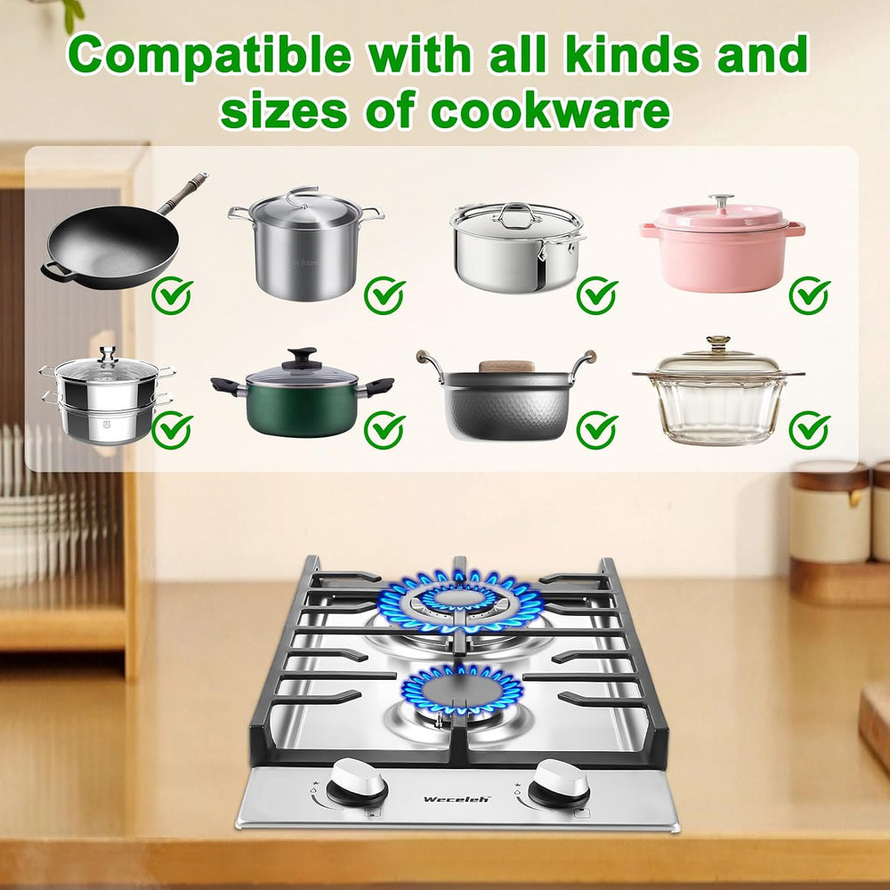 2 Burner 12 In Built-In Gas Cooktop, NG/LPG - Close-up