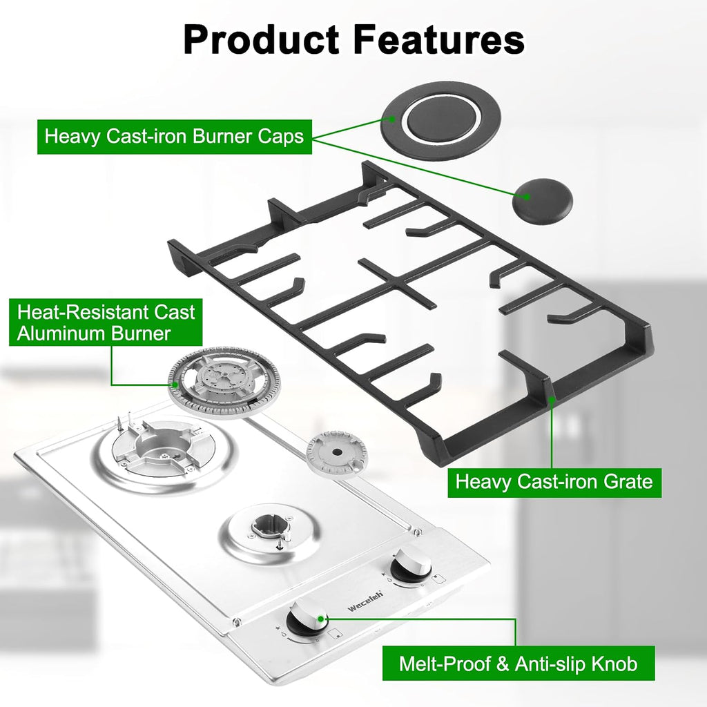 2 Burner 12 In Built-In Gas Cooktop, NG/LPG - In use