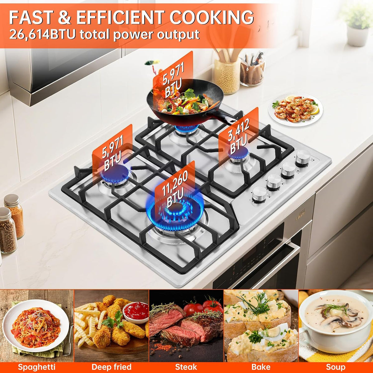 22x20 Built-In 4 Burner Gas Cooktop Stainless - Detail view