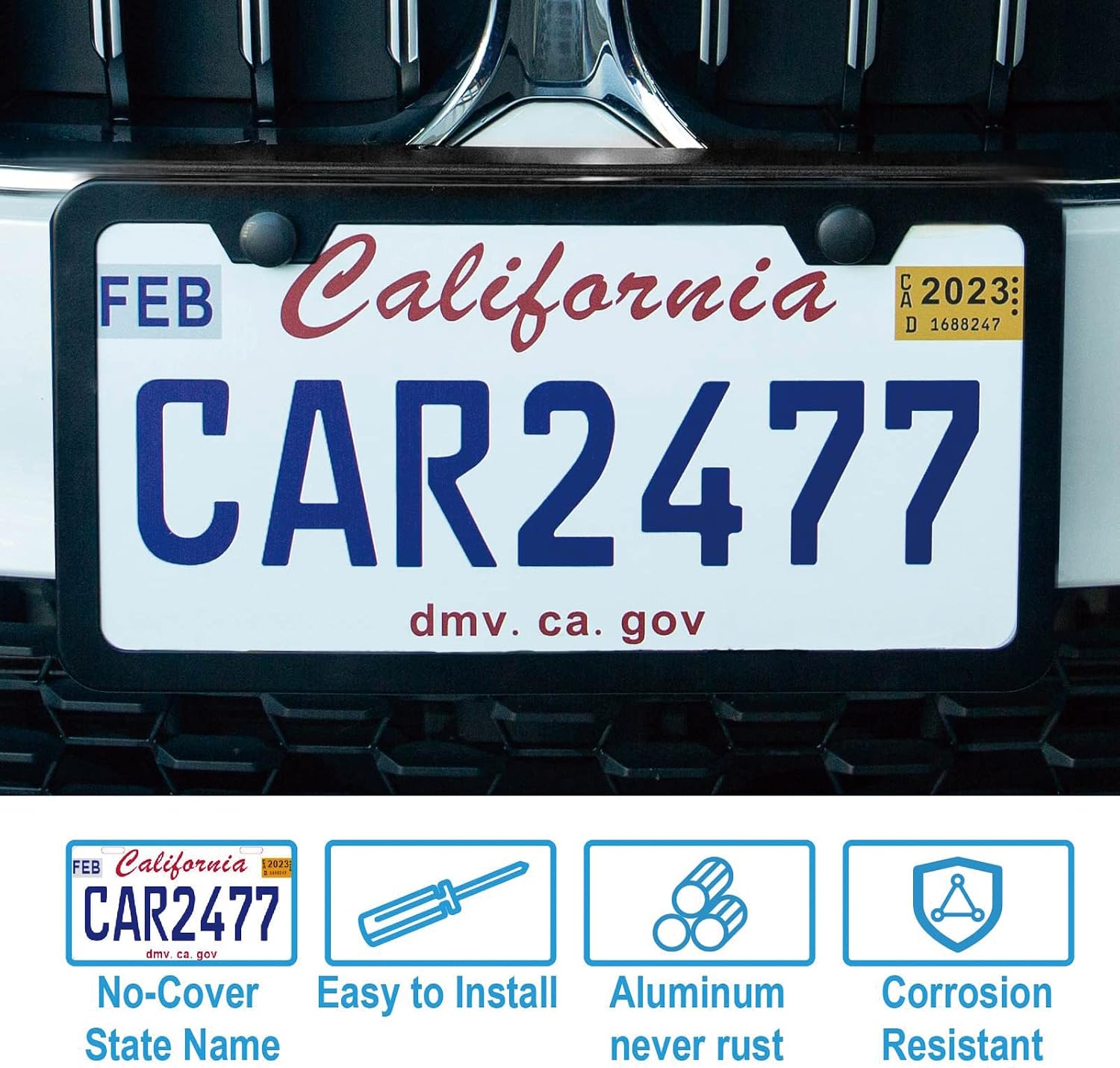 Lengnoyp Matte Black License Plate Frames 2Pcs - Detail view