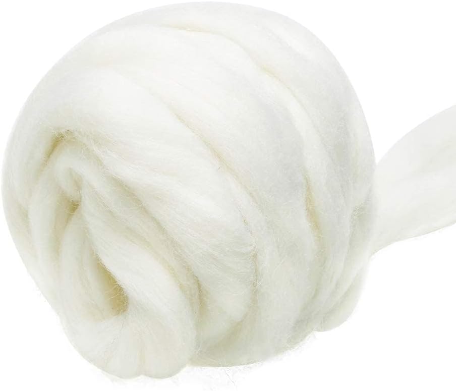 3.53oz White Wool Roving for Needle Felting