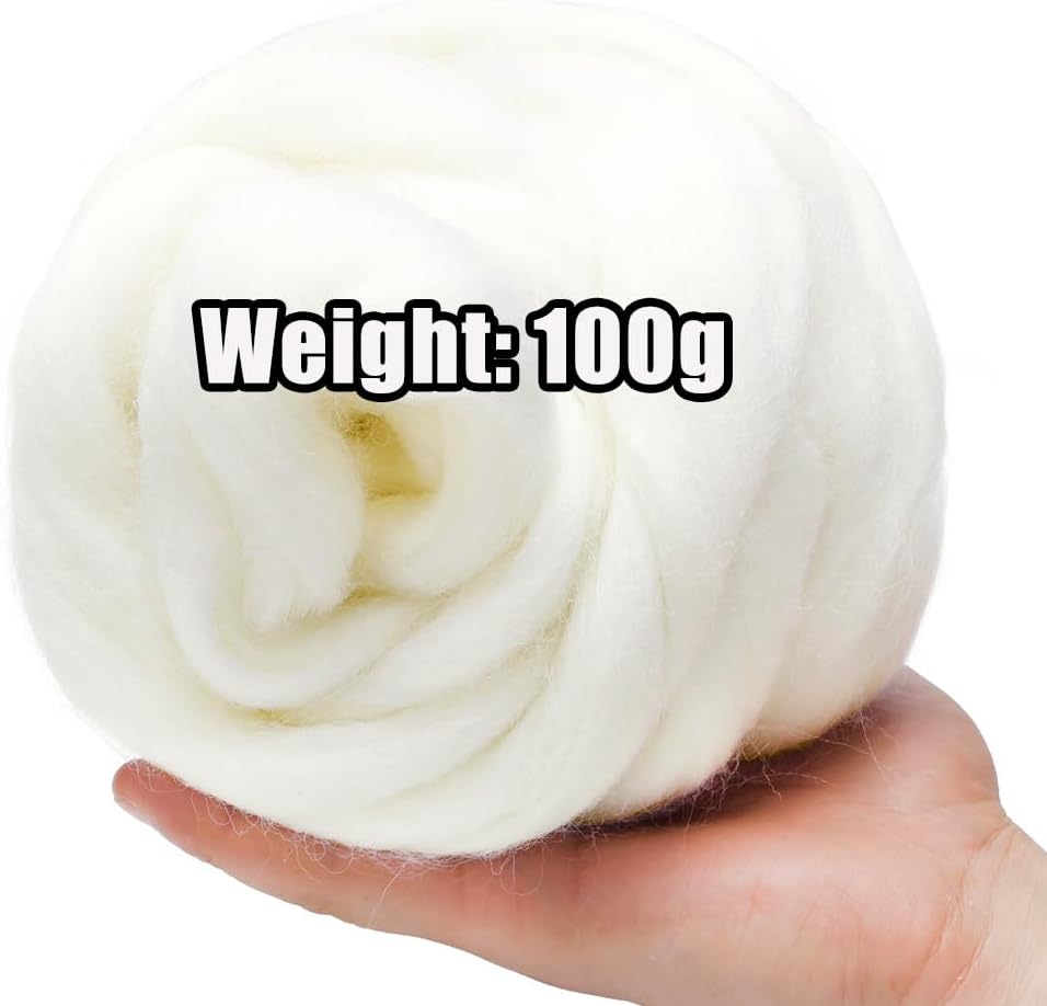 3.53oz White Wool Roving for Needle Felting - Detail view
