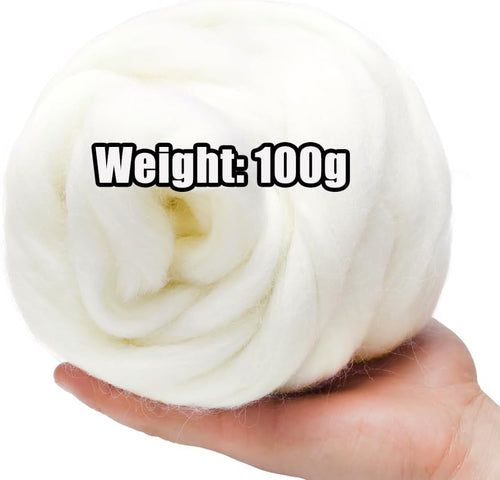 3.53oz White Wool Roving for Needle Felting - Detail view
