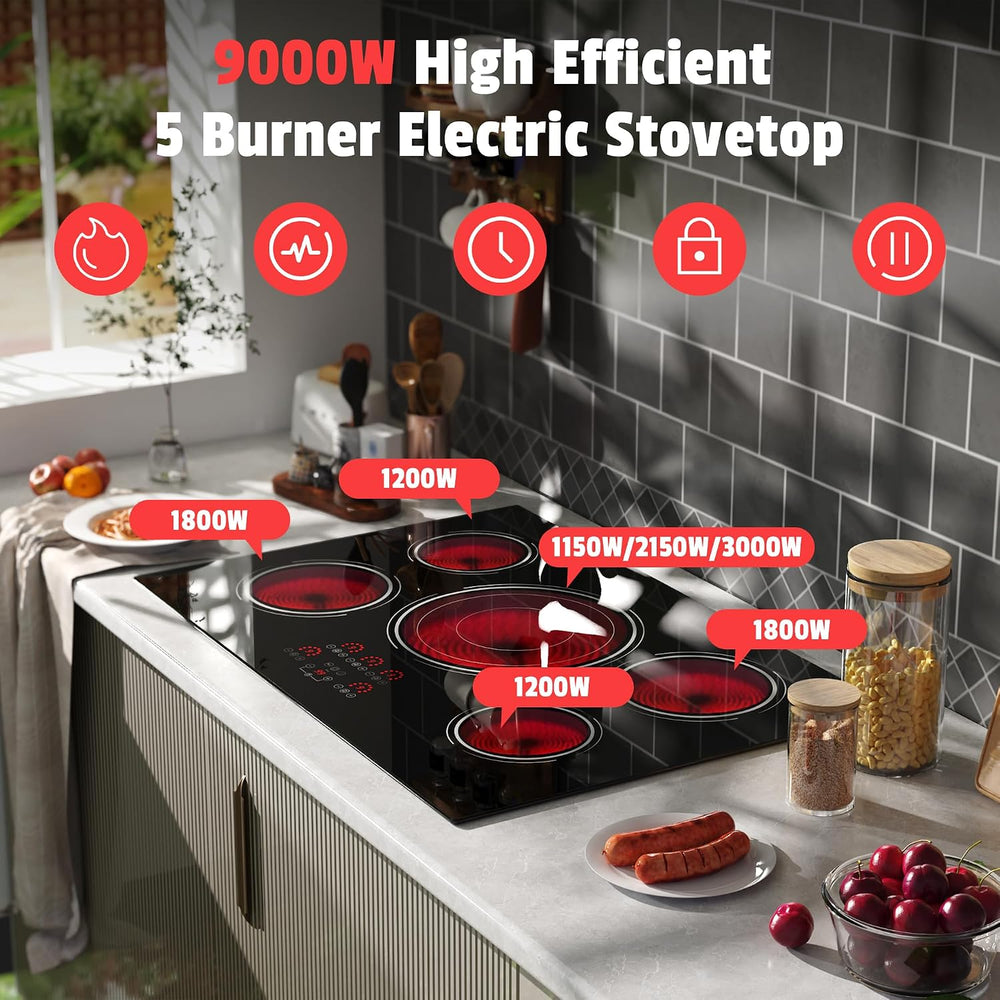 Electric Cooktop 30 In 9000W 5 Burner Hard Wired - Alternate angle