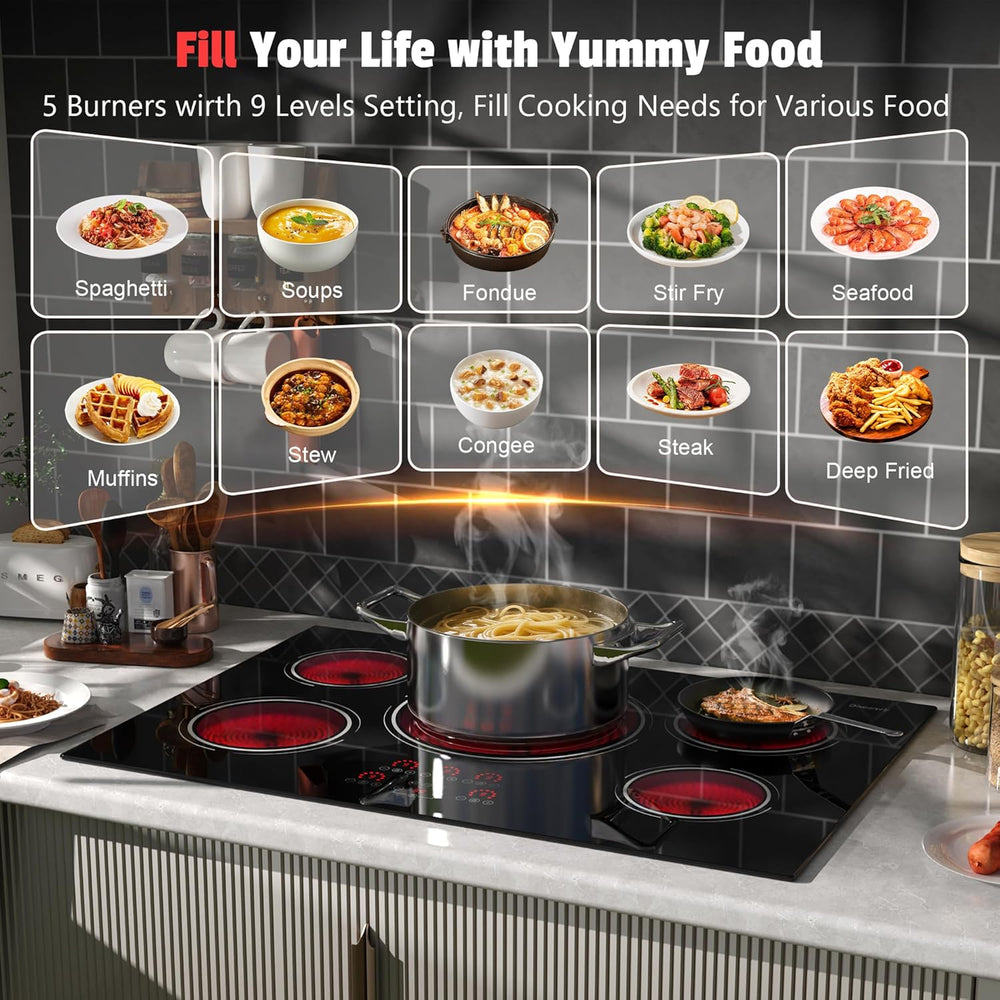 Electric Cooktop 30 In 9000W 5 Burner Hard Wired - Close-up