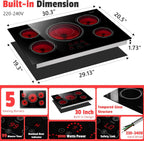 Electric Cooktop 30 In 9000W 5 Burner Hard Wired - Size reference
