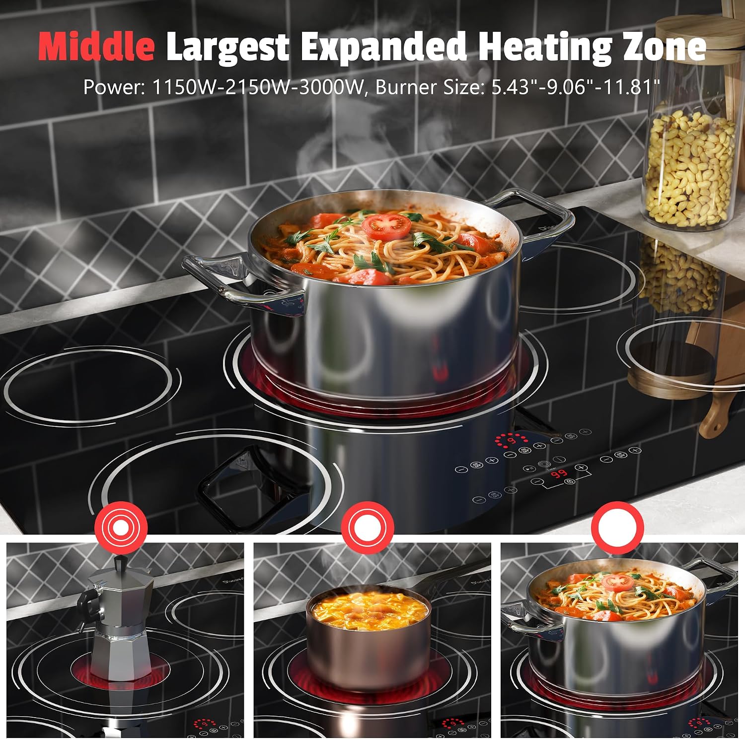 Electric Cooktop 30 In 9000W 5 Burner Hard Wired - In use