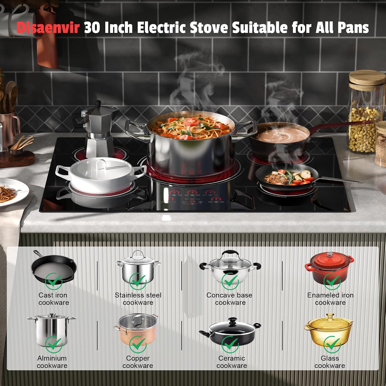 Electric Cooktop 30 In 9000W 5 Burner Hard Wired - Packaging