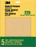 3M Sandpaper 220 Grit 9 x 11 In 5 Sheets