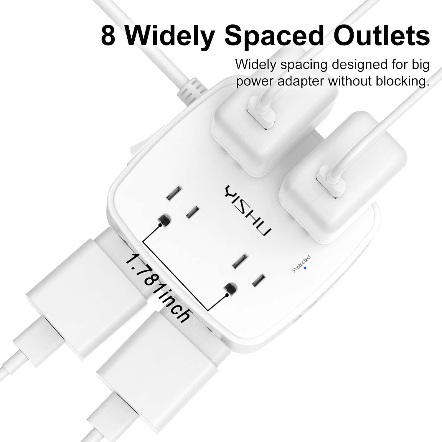 YISHU 8-Outlet Surge Protector Power Strip - Alternate angle