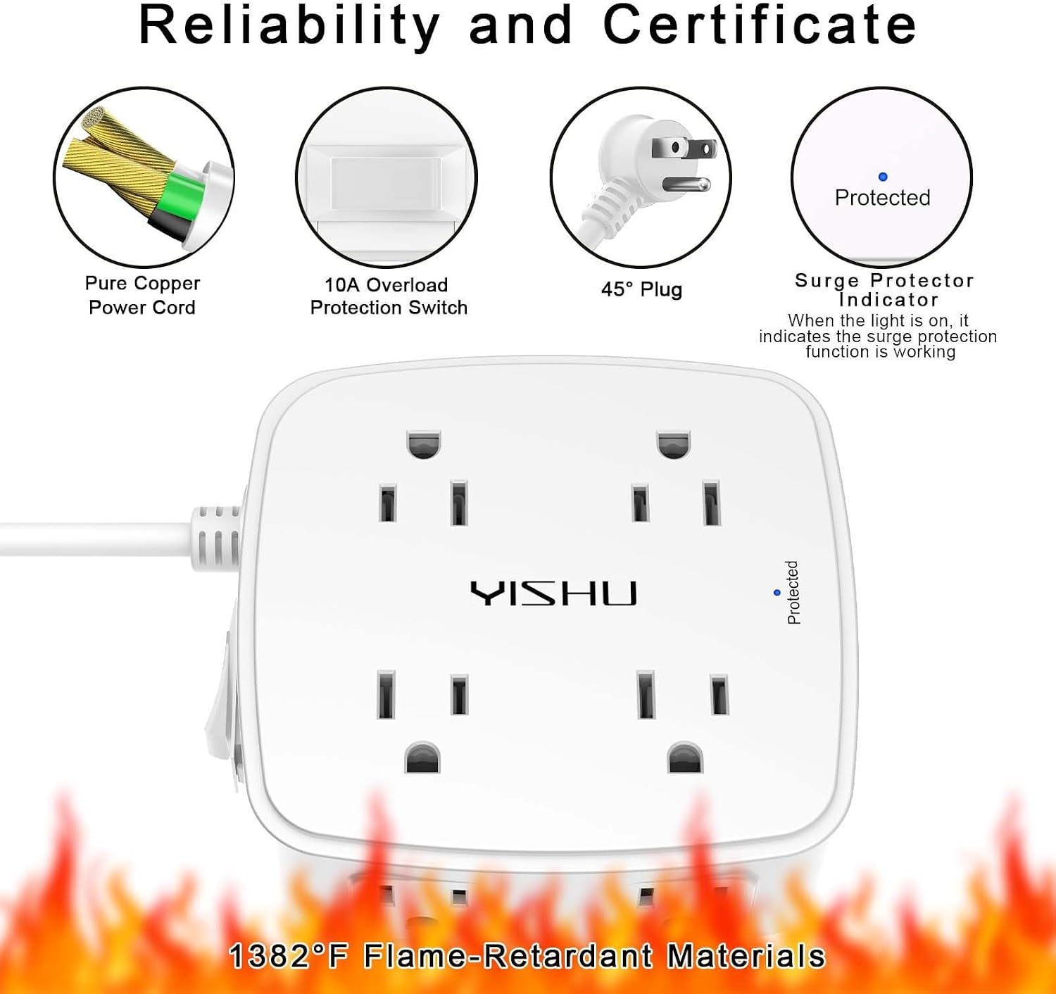 YISHU 8-Outlet Surge Protector Power Strip - In use