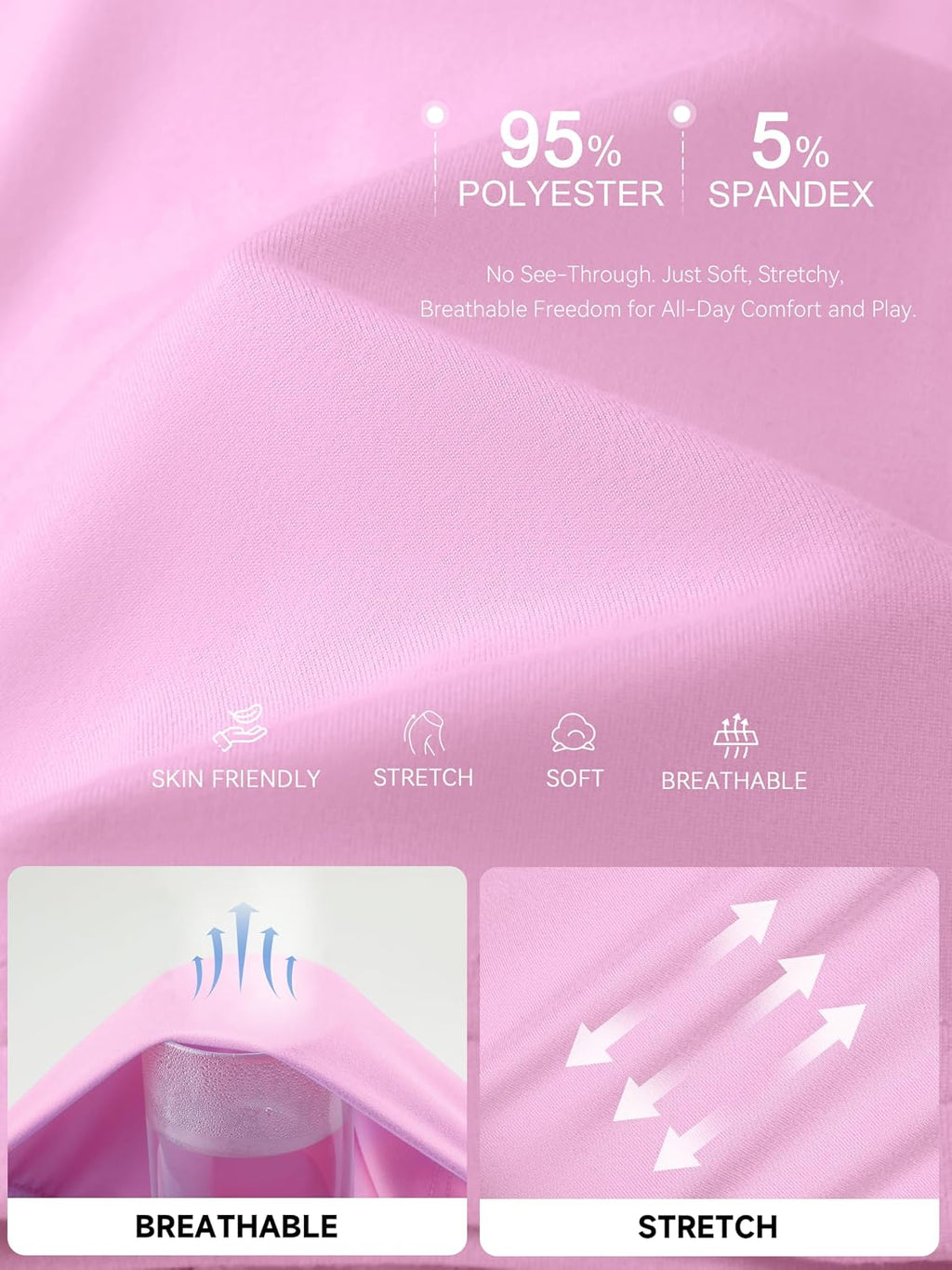 6 Pack Girls Bike Shorts for Under Dresses - Detail view