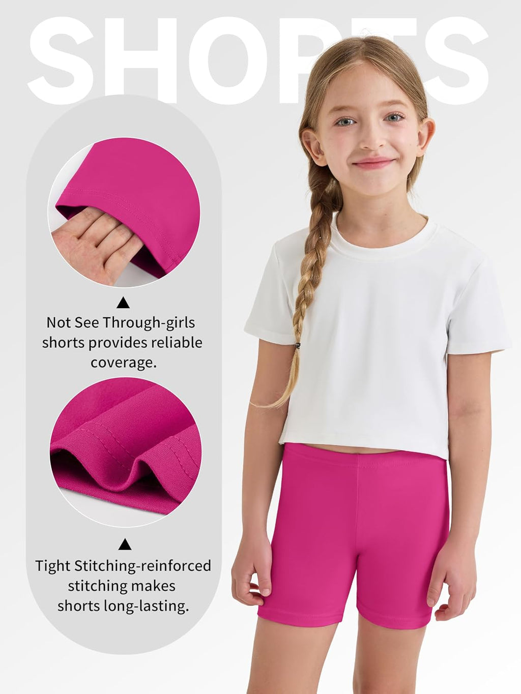 6 Pack Girls Bike Shorts for Under Dresses - Alternate angle