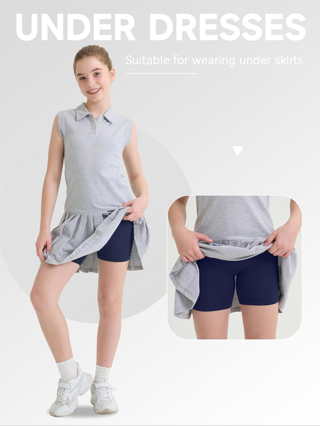 6 Pack Girls Bike Shorts for Under Dresses - Close-up