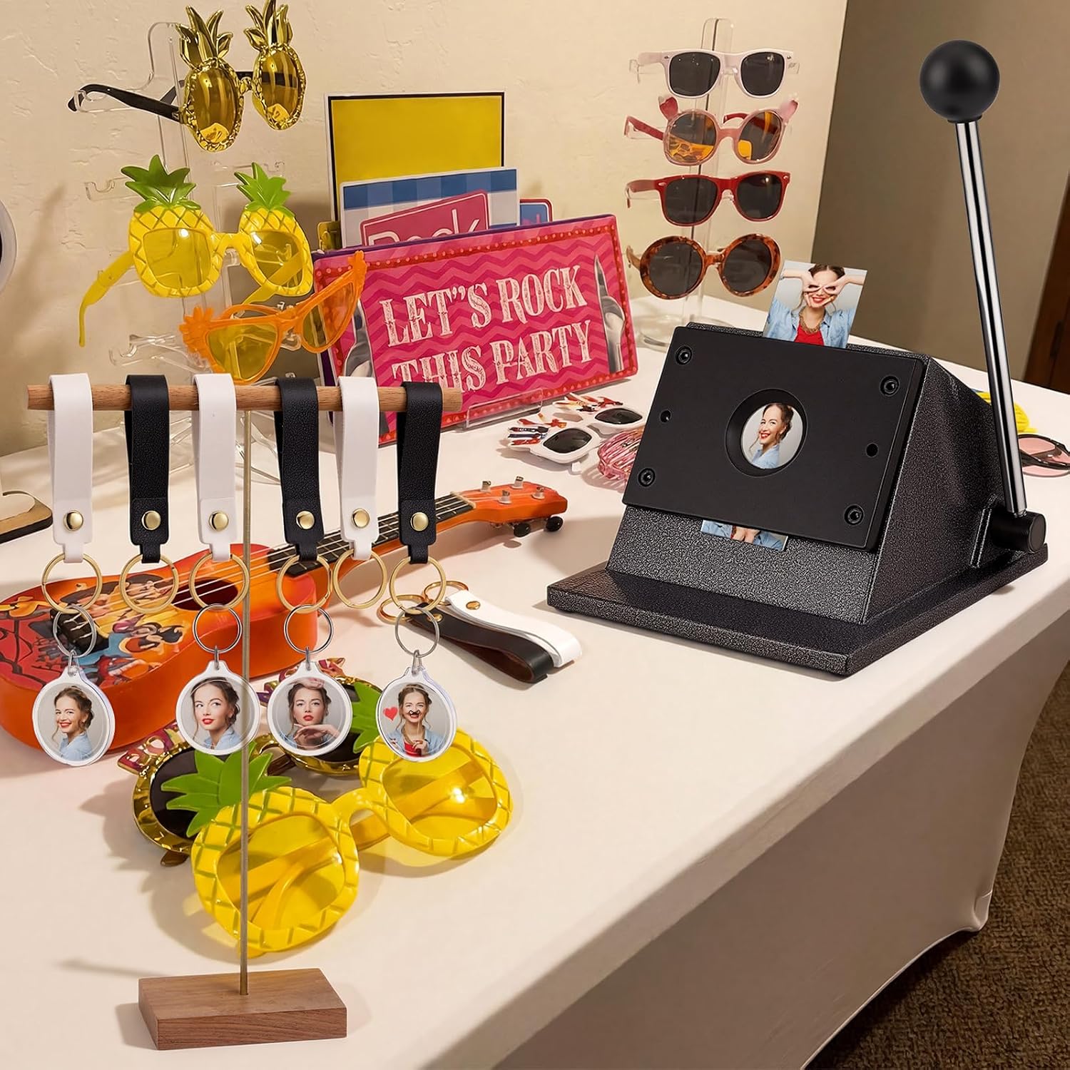 ForraFun 61 Pc Button Keychain Photo Booth Kit - In use