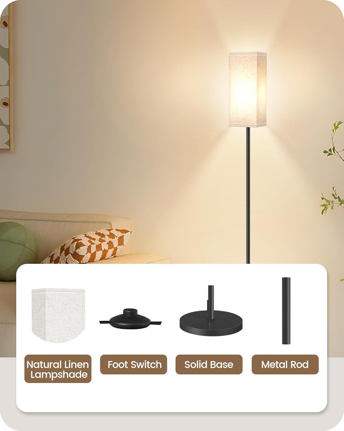 64.6 Inch Modern Standing Floor Lamp - Size reference